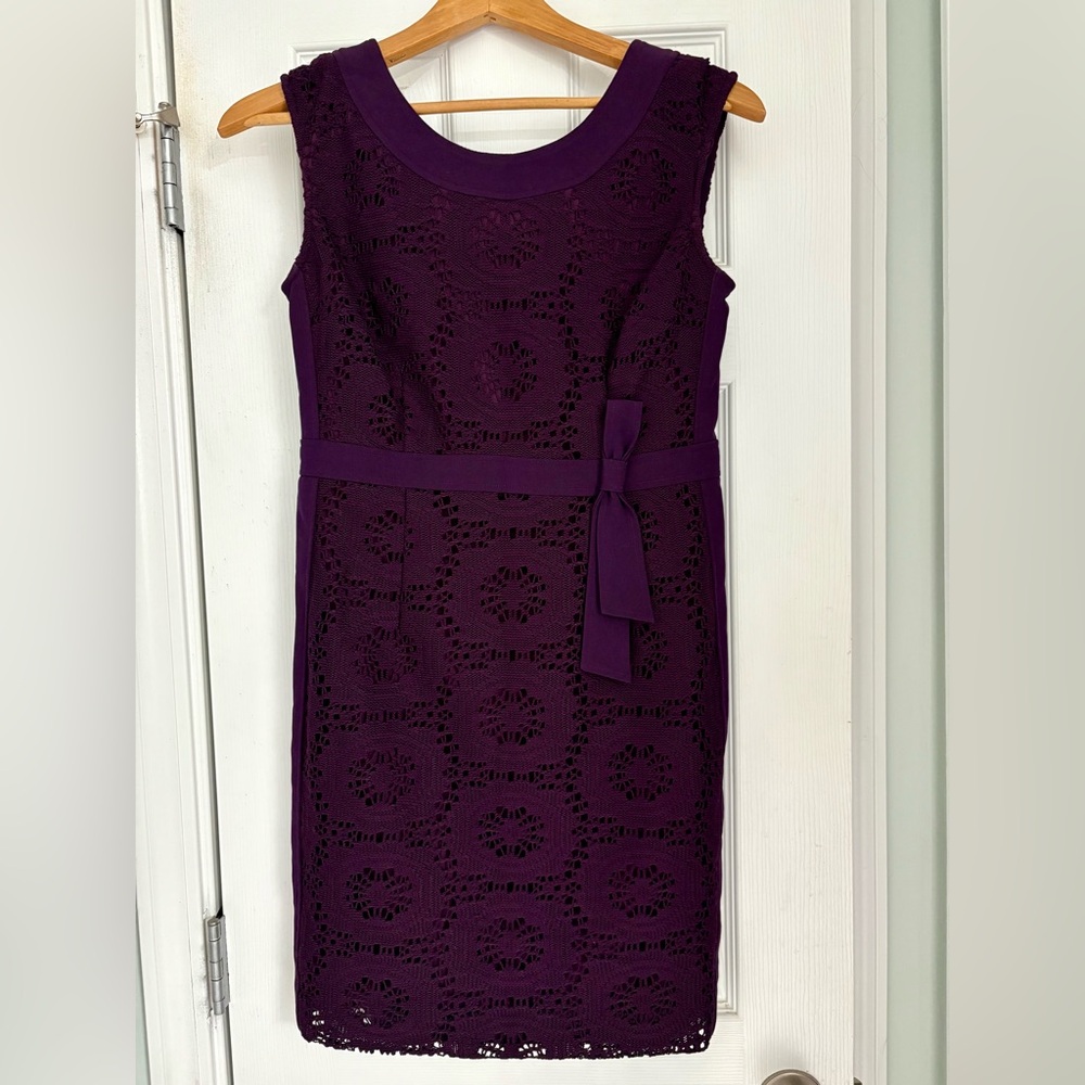 Ellen Tracy Deep Purple Lace Midi Dress